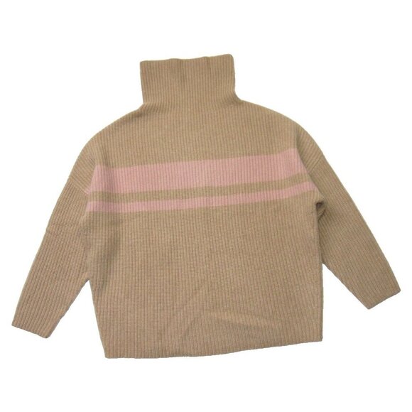 NWT J.Crew Cashmere Relaxed Turtleneck Sweater in Heather Camel Dune Stripe S/M - Picture 2 of 5